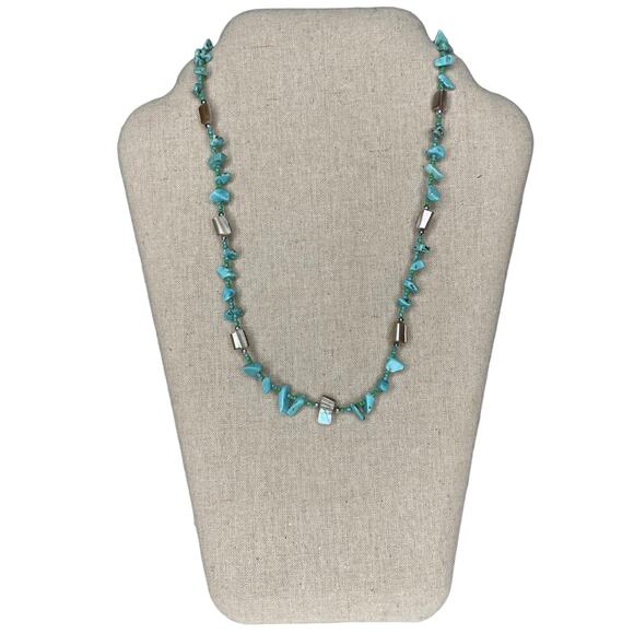 Turquoise Chips & Abalone Shell Beaded Necklace Fashion Jewelry - Picture 2 of 9